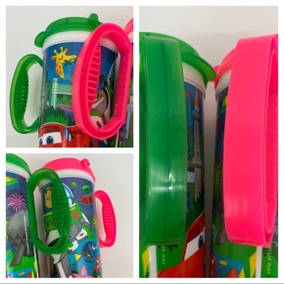 Disney World Set Of Two Neon Whirley Travel Mugs With Handles Buzz Cars Nemo - Picture 6 of 16
